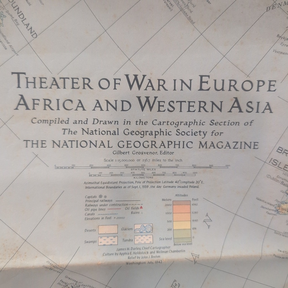 1942 National Geographic Theater of War Europe Africa Western Asia Map 30x26 - Picture 2 of 2